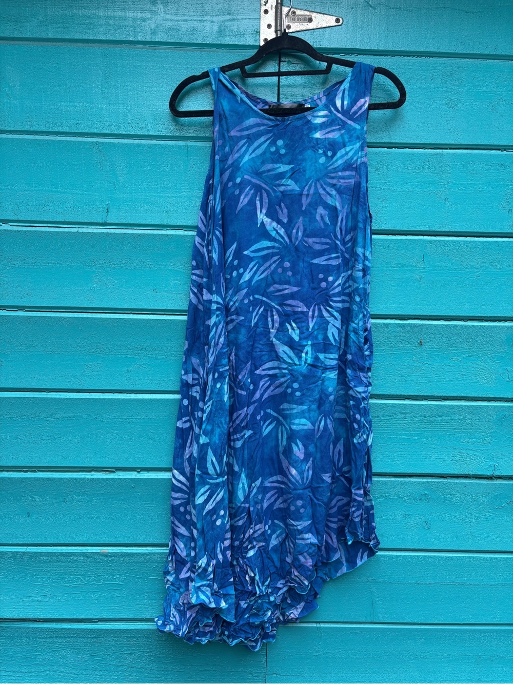 Blue Tropical Print Sleeveless Tunic Dress